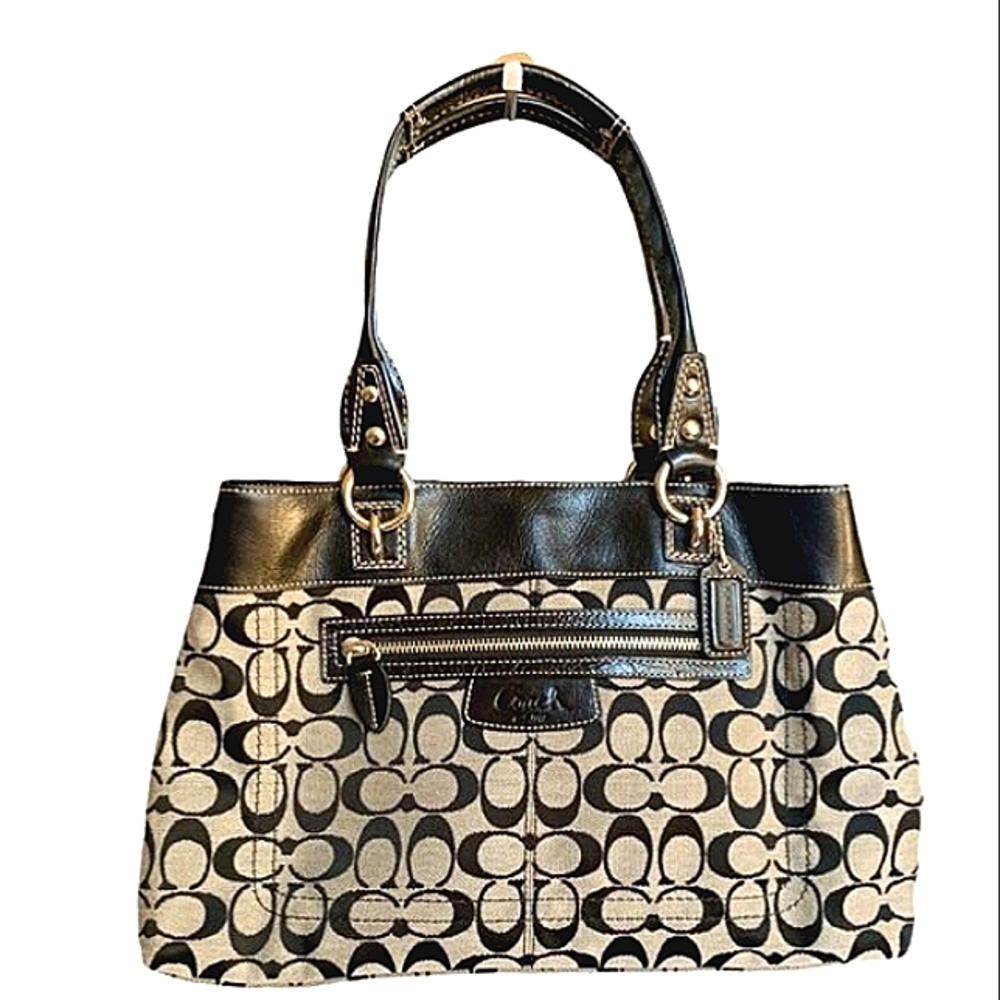 COACH 2 PIECE AUTH SIGNATURE PENELOPE  CROSSBODY TOTE W/ WRISTLET SET EUC